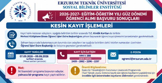 2026-2027 Eğitim-Öğretim Yılı Güz Dönemi Lisansüstü Öğrenci Alımı Sonuçları