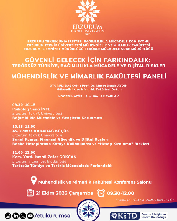 Etkinlik görseli: Güvenli Gelecek İçin Farkındalık:  Terörsüz Türkiye, Bağımlılıkla Mücadele ve Dijital Riskler