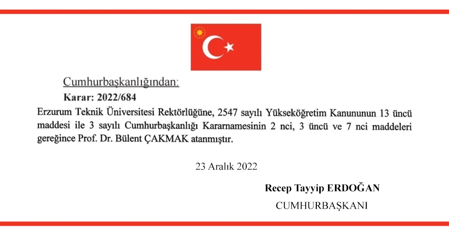 Prof. Dr. Bülent Çakmak ETÜ Rektörlüğü Görevine Yeniden Atandı.