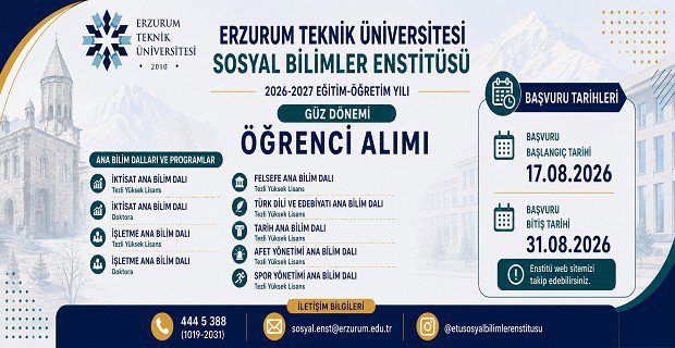 2026-2027 Eğitim-Öğretim Yılı Güz Dönemi Öğrenci Alımı