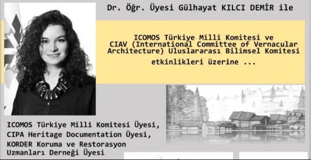 Süleyman Demirel Üniversitesi Mimarlık Fakültesi Mimarlık Bölümü tarafından düzenlenen Koruma ve Restorasyon Seminerleri kapsamında, bölümümüz hocalarından Dr. Öğr. Üyesi Gülhayat Kılcı Demir, "ICOMOS Türkiye Milli Komitesi ve CIAV (International Committee of Vernacular Architecture) Uluslararası Bilimsel Komitesi Etkinlikleri” başlıklı seminer vermiştir.