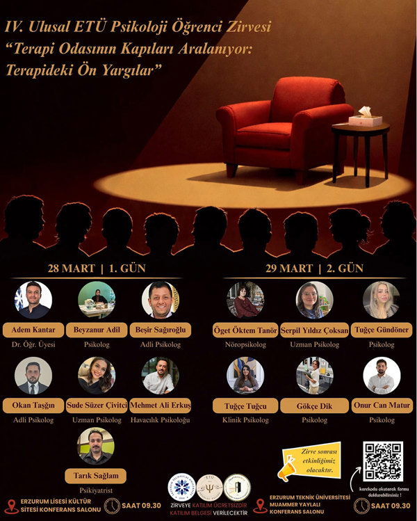 Etkinlik görseli: IV. Ulusal ETÜ Psikoloji Öğrenci Zirvesi "Terapi Odasının Kapıları Aralanıyor: Terapideki Ön Yargıları"